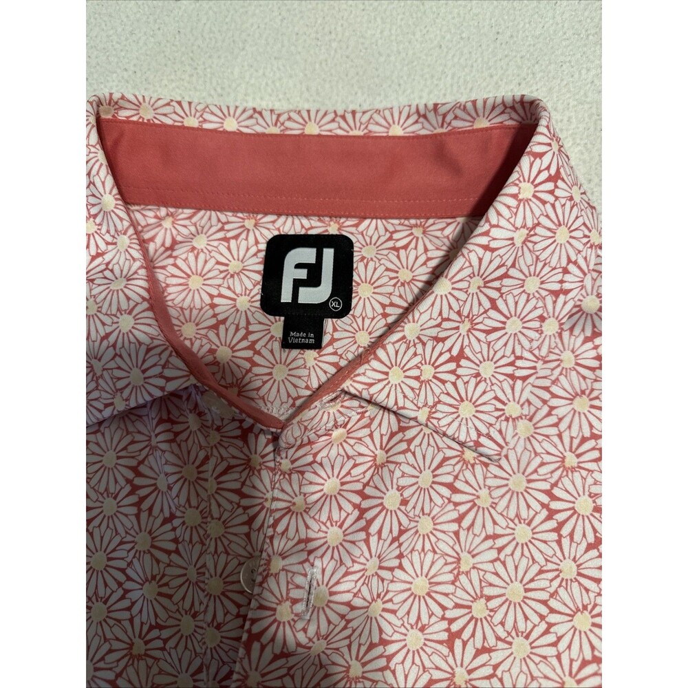 FJ FootJoy Polo Shirt Mens Size XL Samon Floral Print Golf Performance Stretch - Picture 13 of 14